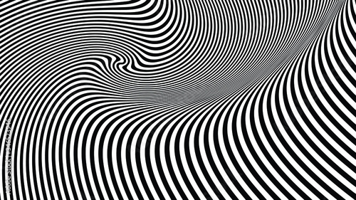Abstract black and white twisted lines. Geometric design.  Black and white twisted lines. Lines horizontal background. Design, geometric. Monochrome Hypnotic Stripes. 

