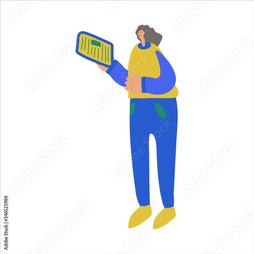 Vector illustration of people who read a newspaper or news on a tablet. A cloud with text or illustration related to news and global events. Hand-drawn images © Dilara