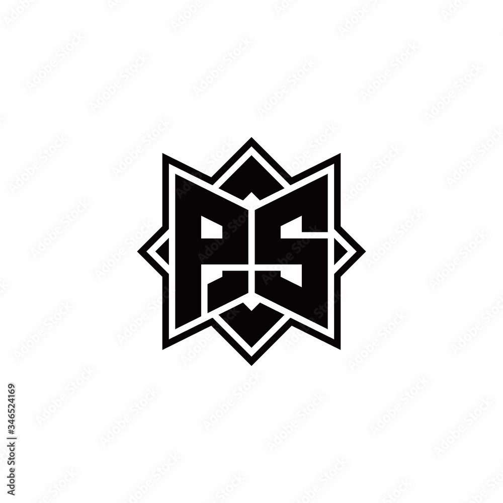 PS monogram logo with square rotate style outline PS monogram logo with square rotate style outline