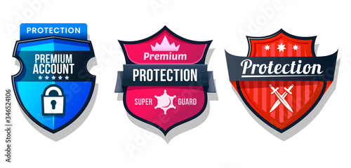 Shield protection icons, web security safety signs