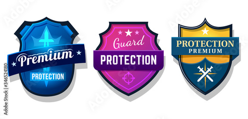 Set of shield protection, web security safety sign