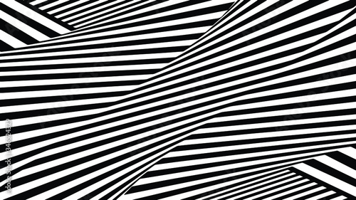 Abstract black and white striped background.  Pattern with black and white lines. Background, horizontal. Optical art. 