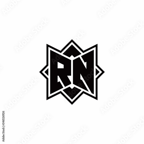 RN monogram logo with square rotate style outline