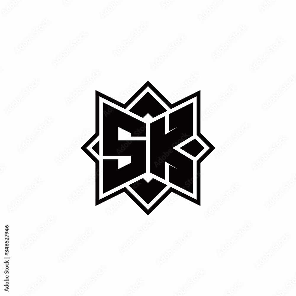 SK monogram logo with square rotate style outline SK monogram logo with square rotate style outline