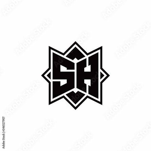 SH monogram logo with square rotate style outline