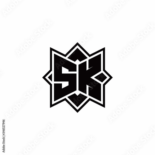 SK monogram logo with square rotate style outline