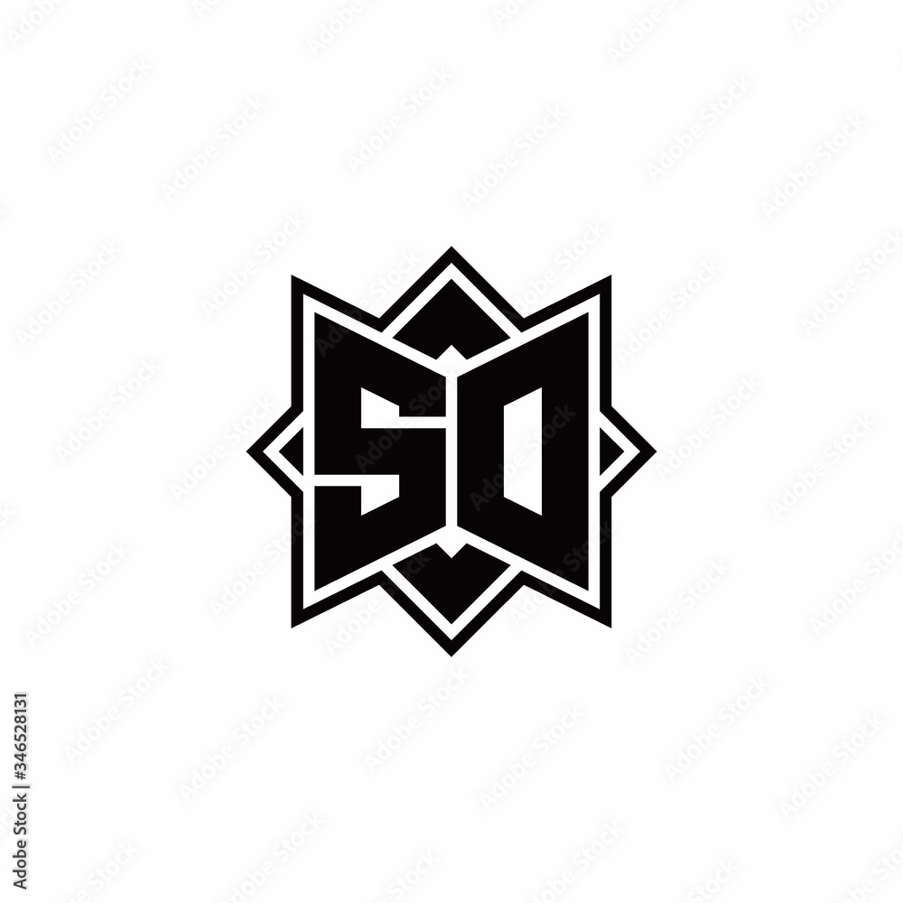 SO monogram logo with square rotate style outline