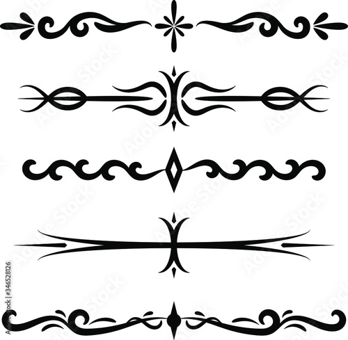 Set of 5 vector floral ornamental lines for borders, frames and dividers