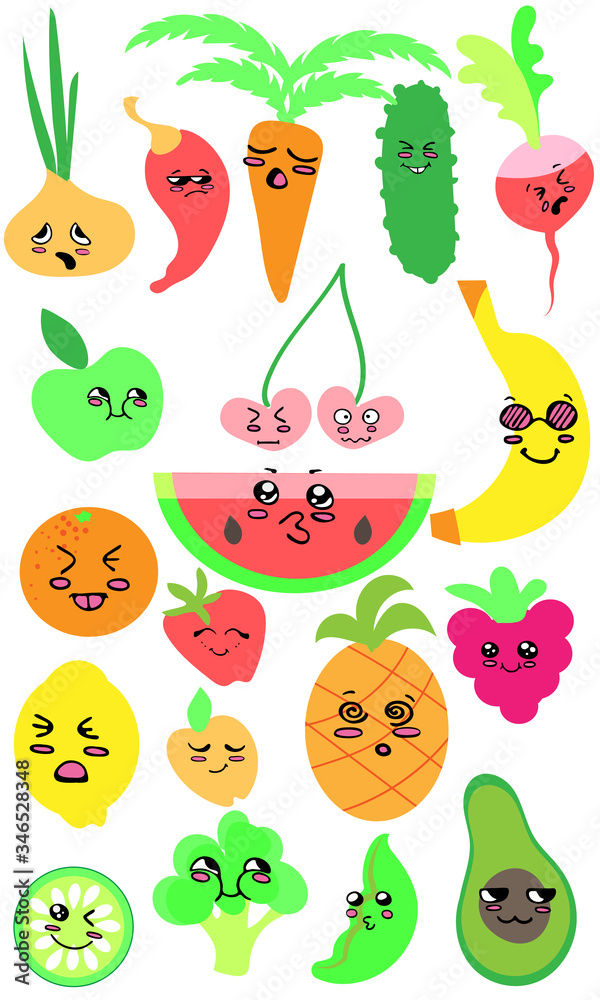 Naklejka premium collection of cartoon fruit and vegetables.Vector illustration.