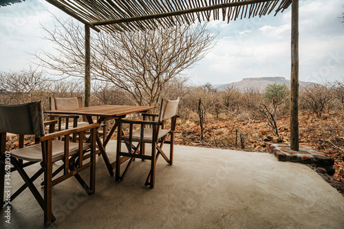 Outdoor seating area of a private hut in Waterberg Guest Farm, Namibia.