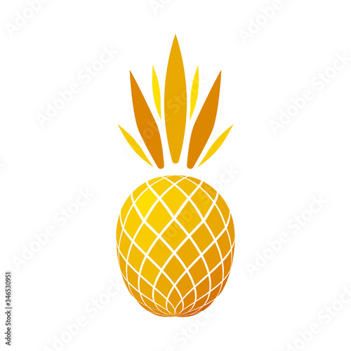 Golden vector pineapple on white background. Pineapple geometric icon. Tropical fruit, isolated on white background. Gold glitter ananas. Summer fruit trendy illustration. Vector illustration.