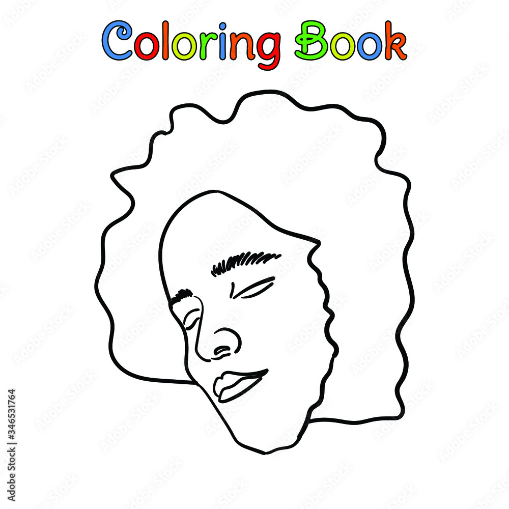 coloring book kid woman head with curly hair