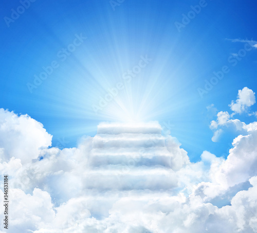 Cloud stairway to Heaven. Stairs in sky. Concept Religion background © Tatyana Sidyukova