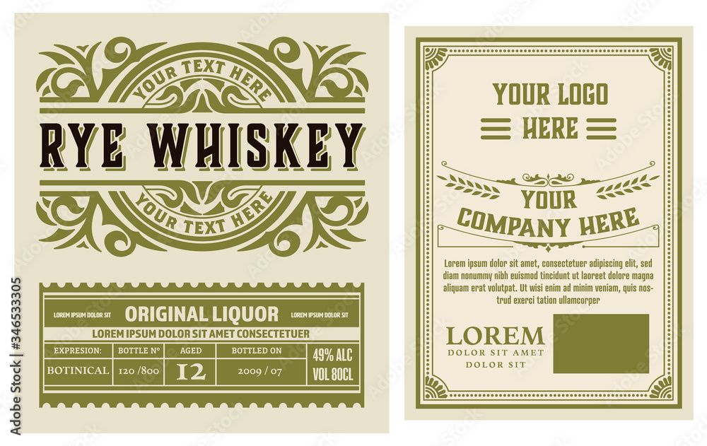 Full Liquor Label Design with Front and Back Sides. Vector Layered