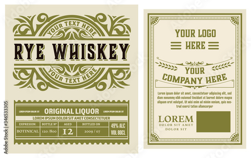 Full Liquor Label Design with Front and Back Sides. Vector Layered photo