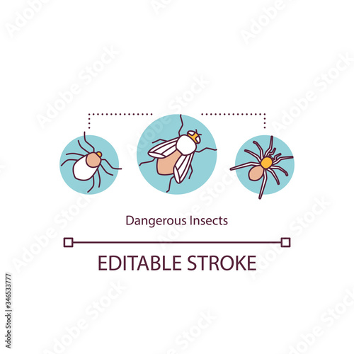 Dangerous insects concept icon. Spider attack. Mosquito spread infection. Fly with wings. Poisonous bug idea thin line illustration. Vector isolated outline RGB color drawing. Editable stroke