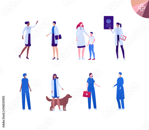 Medical professional people team concept. Vector flat person illustration set. Multi-ethnic female people collection. Doctor specialist. Design for banner, web, infographic