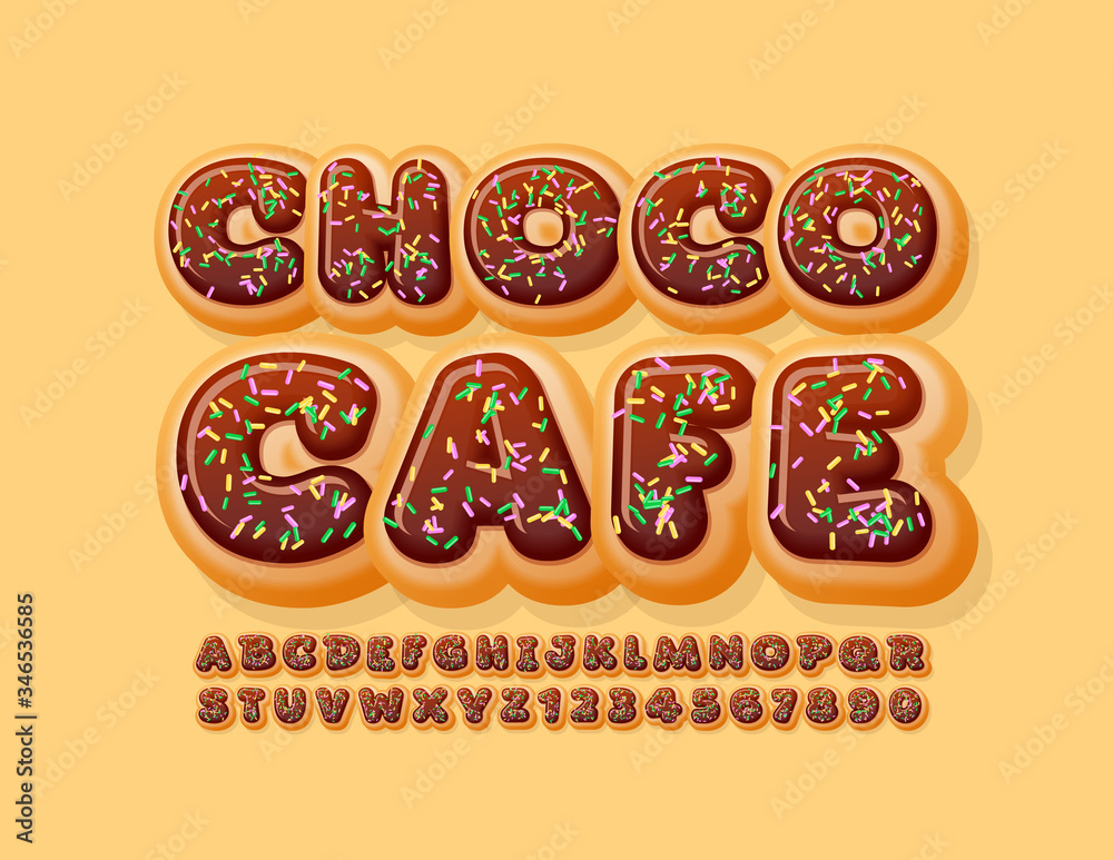 Vector sweet Emblem Choco Cafe. Choco Glazed Font for Kids. Donut ...