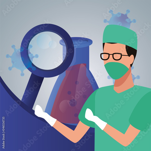 surgeon with laboratory equipment character