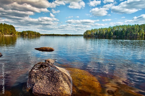 The view over the lake Rymmen at the Högakull natural reserve in Värnamo, Sweden
