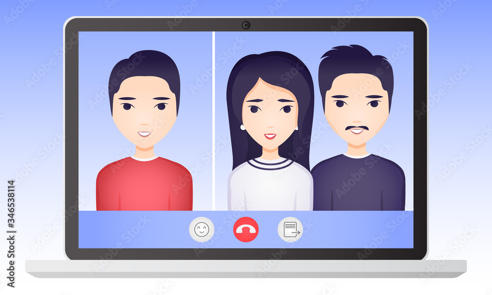 Video Call. Asian Boy and Parents Talk Using Internet and Laptop Camera. Concept of Remote Communication With Family Video Call. Asian Boy and Parents Talk Using Internet and Laptop Camera. Concept of Remote Communication With Family