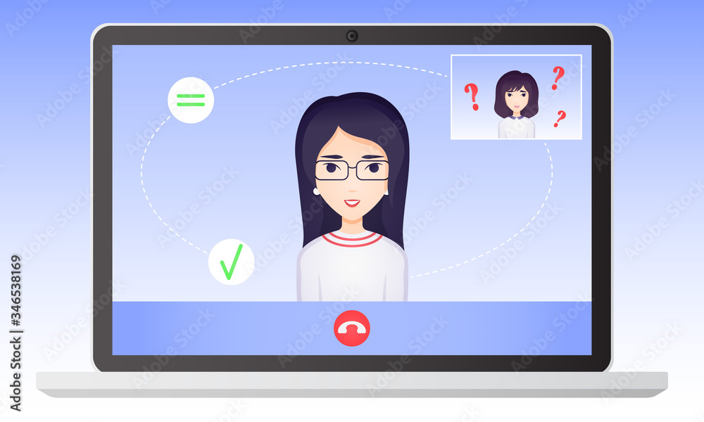 Online Mental Therapy. Medical Consultation Via Internet. Asian Patient and Doctor Session. Remote Psychological Support. Video Call Vector Illustration Online Mental Therapy. Medical Consultation Via Internet. Asian Patient and Doctor Session. Remote Psychological Support. Video Call Vector Illustration