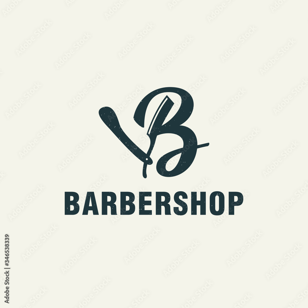 Fototapeta premium Letter B with barbershop elements, logo template