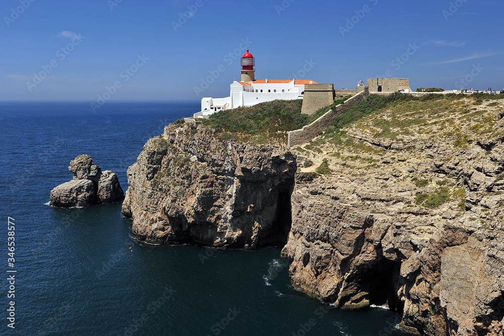 Cape San Vincente Lighthouse in Portugal on the Atlantic Ocean.