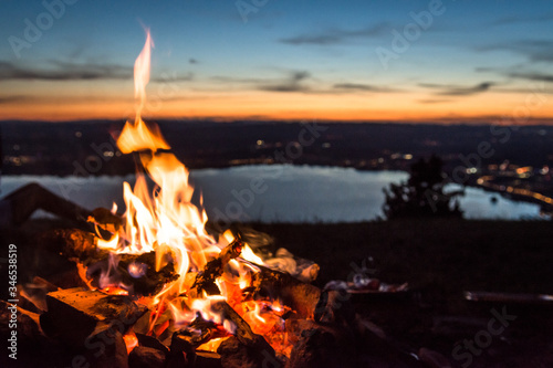 mount Zugerberg stunning beautiful sunset bonfire lake zug