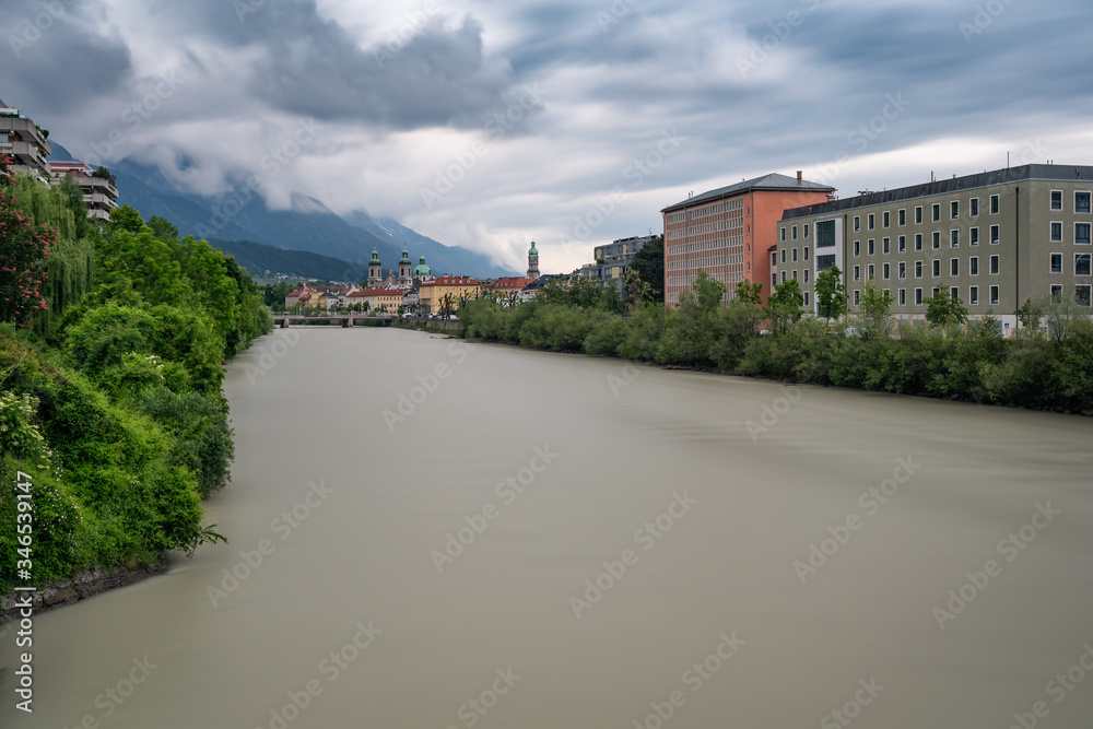 Innsbruck in Austria with high water..