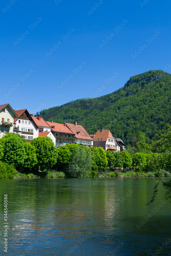 Frohnleiten beautiful old town in austria. Mountain landscape and river, travel in Europe.