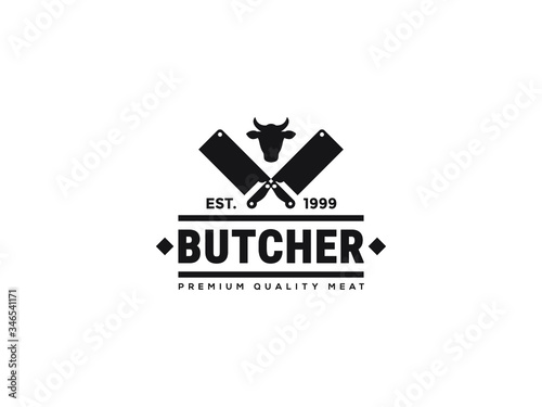 	
Vintage Retro Butcher shop label logo design 