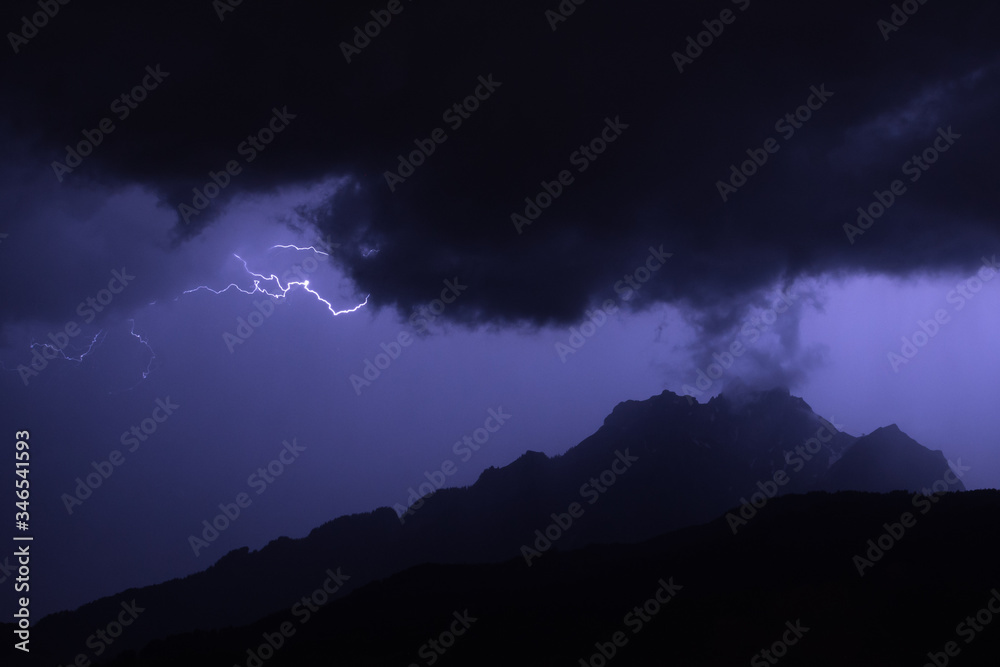 Forked lightning over Mount Pilatus sky ambiance city horw canton lucerne