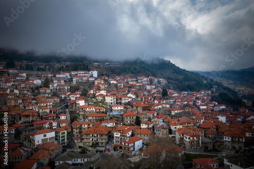 Aerial view of Metsovo is a town in Epirus, in the mountains of Pindus in northern Greece and attracts many visitors