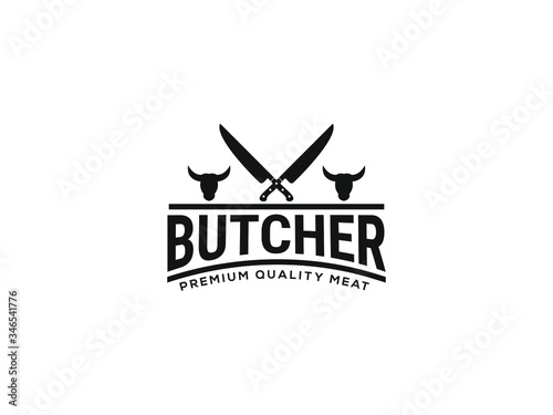 	
Vintage Retro Butcher shop label logo design 