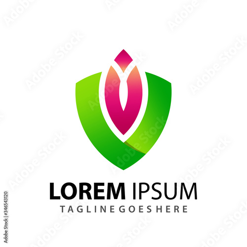 Awesome Abstract Gradient Letter V Shield Lotus Company Modern Logo Design Template Premium Vector