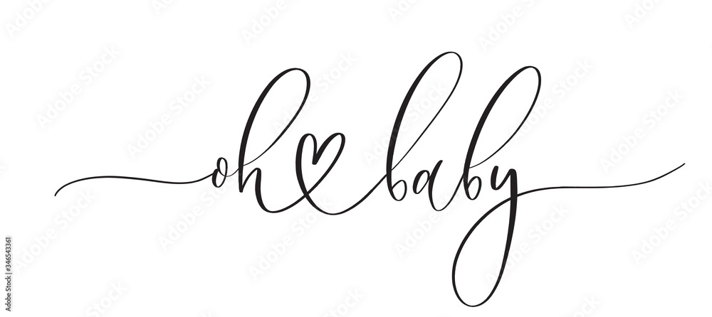 Oh baby -  typography lettering quote, brush calligraphy banner with  thin line. - obrazy, fototapety, plakaty 