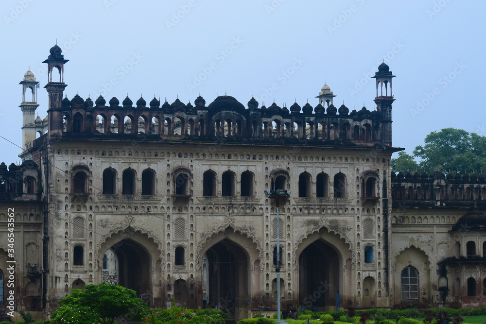 old famous bara imambara fort in lucknow, with blue sky 
