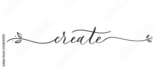 Create -  typography lettering quote, brush calligraphy banner with  thin line. photo
