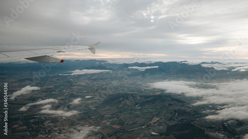 Window view over South African landscape after take off from Cape Town