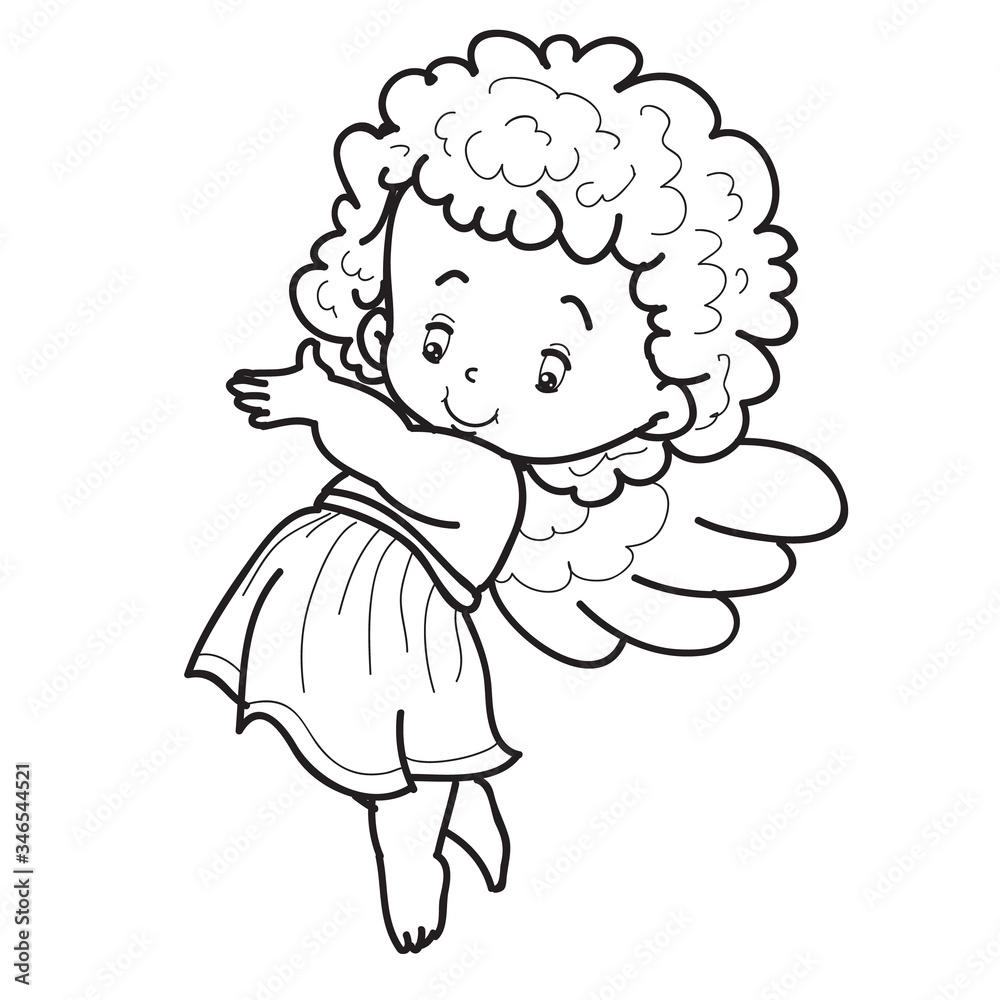 child angel character is drawn in outline, coloring, isolated object on white background, vector illustration, child angel character is drawn in outline, coloring, isolated object on white background, vector illustration,