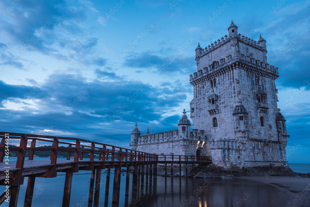blue hour at the belem tower in lisbon