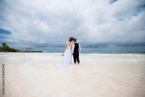 Wedding romantic couple on the beach in Dominican republic, Punta Cana 