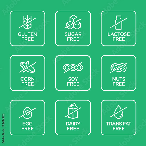 Allergen free icons set. Vector illustration