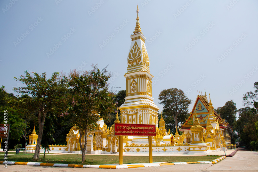 Phra That Ming Mueang of Wat Maruk Kha Nakhon temple for traveler and thai people travel visit and respect praying on October 2, 2019 in Nakhon Phanom, Thailand