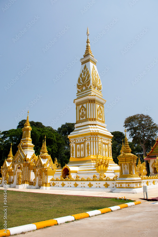 Pagoda or Stupa Phra That Ming Mueang of Wat Maruk Kha Nakhon temple for foreign traveler and thai people travel visit and respect praying in Nakhon Phanom, Thailand