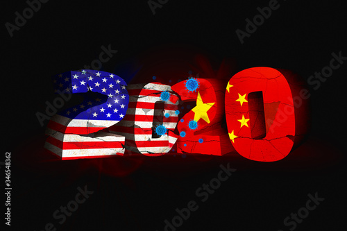 3D Rendering idea of Covid-19 accelerating the US v China superpower face-off in 2020.