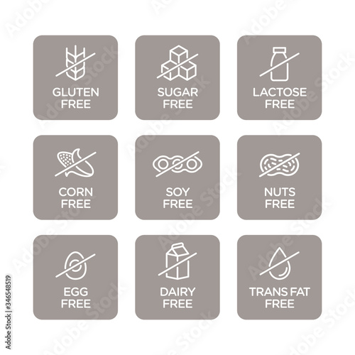 Allergen free icons set. Vector illustration