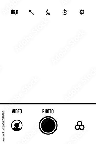 Camera screen with white frame, figures and battery symbol. Camcorder viewfinder on black background. Vector illustration for your graphic design
