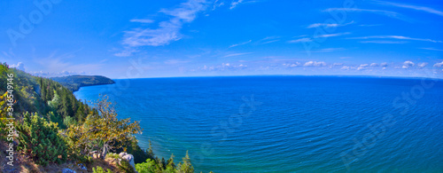 A panorama of the shoreline of lake Vättern by the Omberg park region